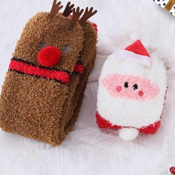 Christmas High Socks Fuzzy Over the Knee Socks 2 PEARS - Picture 4 of 5